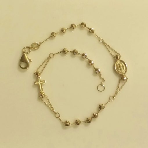 9ct Gold bracelet beads diamond cut Cross Medal