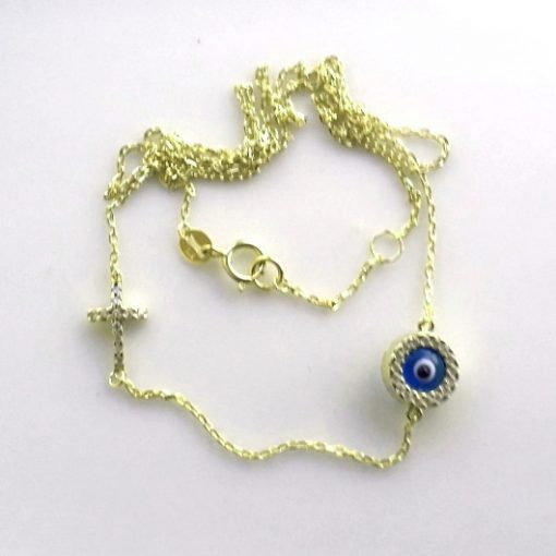 9ct Gold necklace evil eye Cross double sided