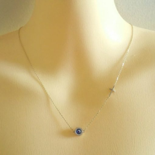 9ct Gold necklace evil eye Cross double sided