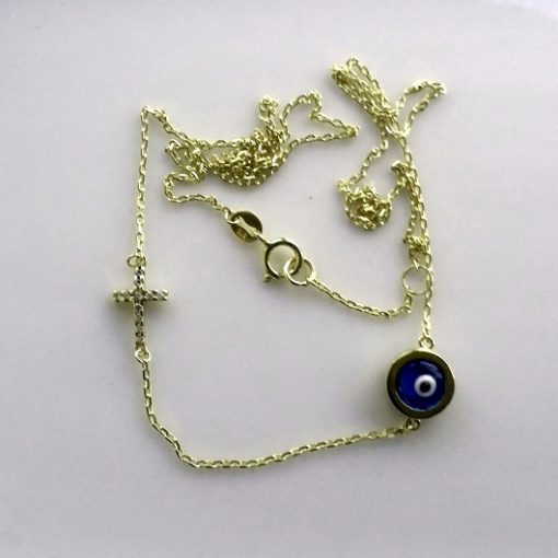 9ct Gold necklace evil eye Cross double sided