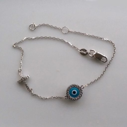 9ct white Gold bracelet evil eye Cross double sided