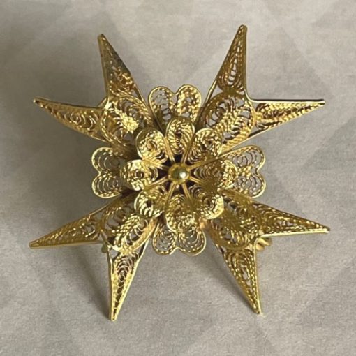 18ct Gold filigree Maltese Cross pendant brooch 3.2cm