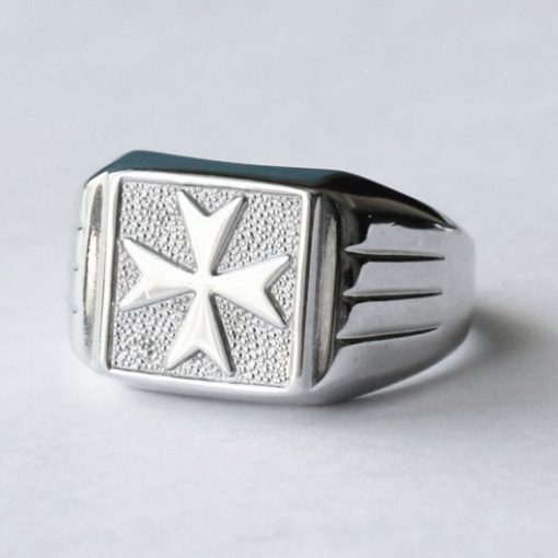 Maltese Cross ring Sterling Silver square Stripes