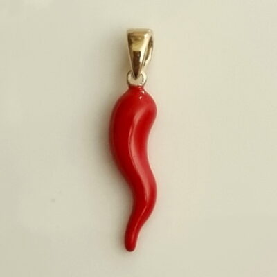 9ct Gold Horn cornicello red chilli charm pendant 1.8cm