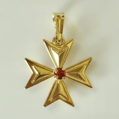 9ct Gold Maltese Cross Amalfi pendant 1.8cm Red stone